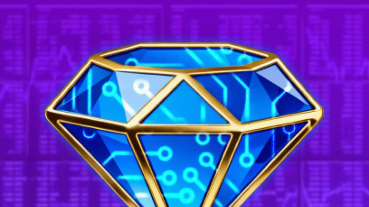 Tampilan layar permainan slot Crypto Crown 20 dengan simbol kripto dan neon