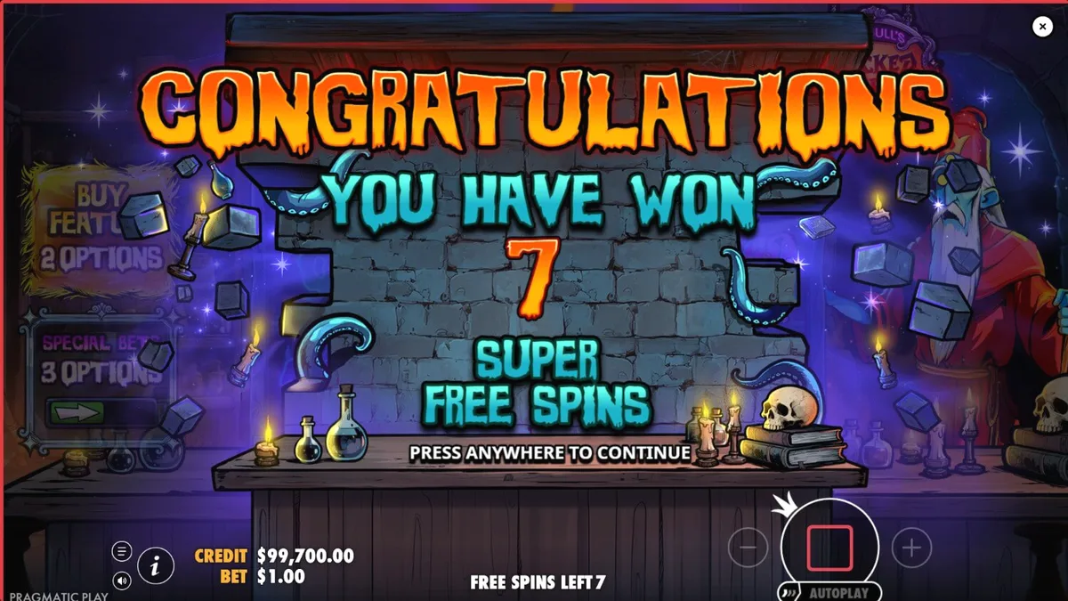 Tampilan visual slot Mr Null’s Wicked Wares dengan tema horor arcade neon