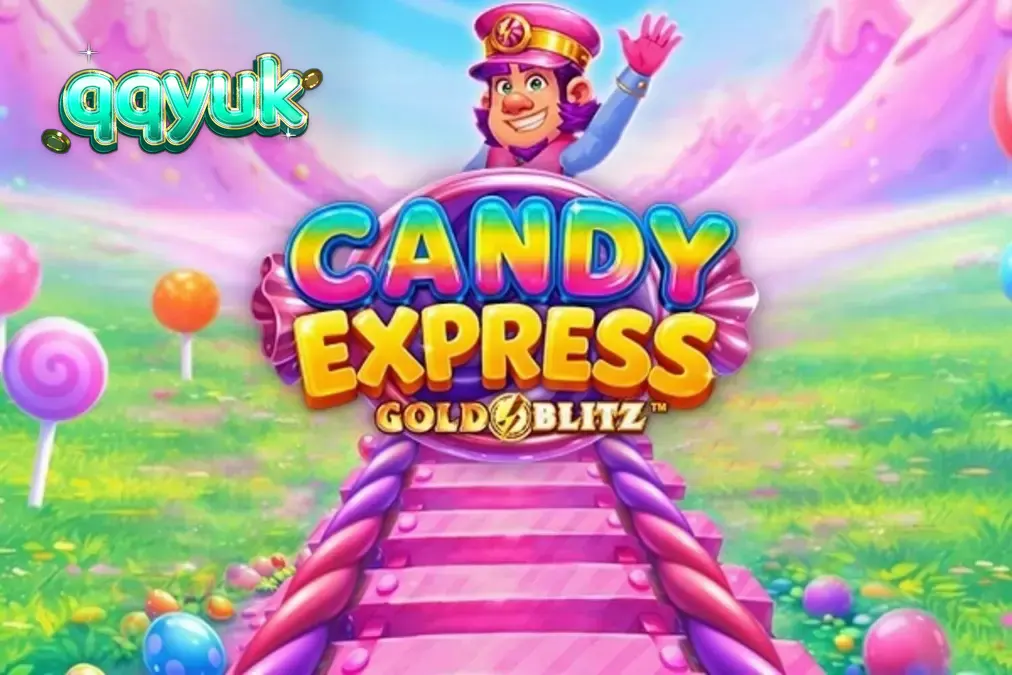 Tampilan visual ceria dan penuh warna dari slot Candy Express Gold Blitz dengan tema permen dan kereta api.